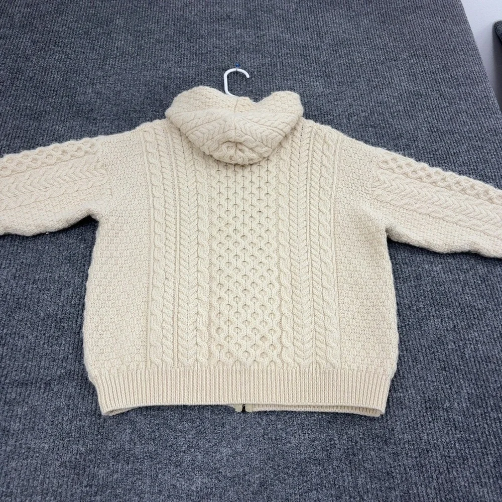 Vintage Carraig Donn Zip Hoodie Mens M Cream Wool Cable Knit Aran Irish Boho